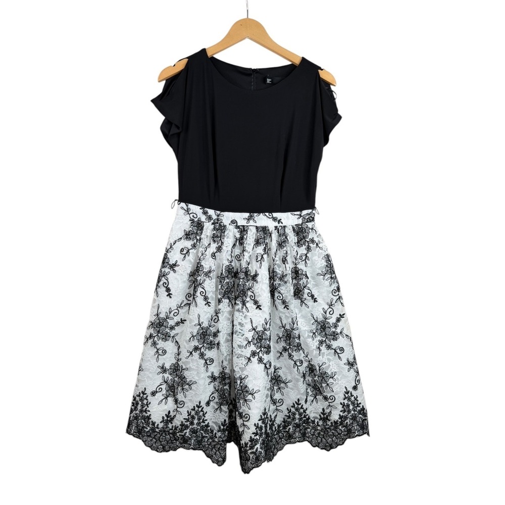 Leslie Fay Black Top and‎ Floral Lace Bottom Dress size 6 Black/White